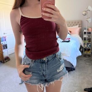 Brandy Melville In Store Red Burgundy Lace Trimmed Downtown Girl Casual Tank Top